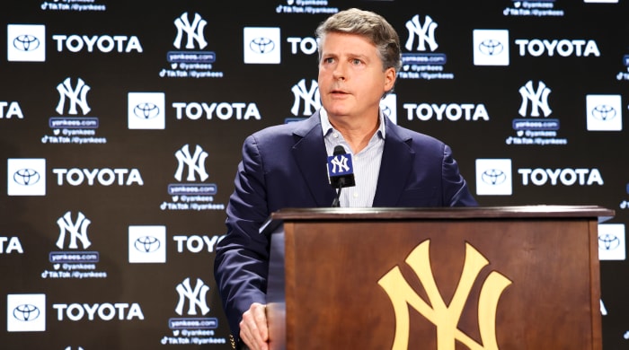 Hal Steinbrenner during a press conference at Yankee Stadium.